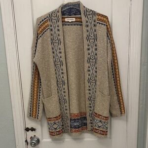 Lucky Brand Beige and Blue Patterned Cardigan with